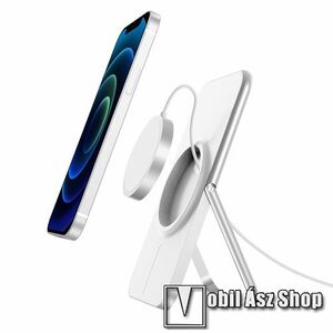 Telefon tartó asztali állvány Apple MagSafe-hez - alumínium, kábelelvezető, csúszásgátló, összecsukható, a MagSafe töltő NEM TARTOZÉK! - FEHÉR kép