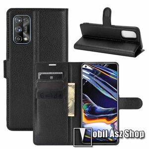 WALLET notesz tok / flip tok - FEKETE - asztali tartó funkciós, oldalra nyíló, rejtett mágneses záródás, bankkártyatartó zseb, szilikon belső - Realme 7 Pro kép