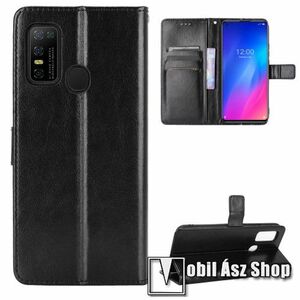 WALLET notesz tok / flip tok - FEKETE - asztali tartó funkciós, oldalra nyíló, rejtett mágneses záródás, bankkártyatartó zseb, szilikon belső - Doogee N30 kép