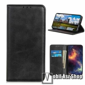 Notesz tok / flip tok - FEKETE - hasított bőr, asztali tartó funkciós, oldalra nyíló, rejtett mágneses záródás, bankkártya tartó zseb, szilikon belső - NOKIA 3.4 (2020) kép