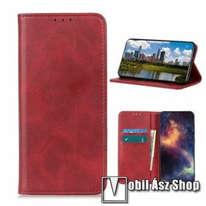 Notesz tok / flip tok - PIROS - hasított bőr, asztali tartó funkciós, oldalra nyíló, rejtett mágneses záródás, bankkártya tartó zseb, szilikon belső - NOKIA 3.4 (2020) kép