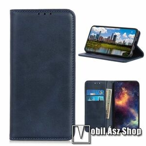 Notesz tok / flip tok - SÖTÉTKÉK - hasított bőr, asztali tartó funkciós, oldalra nyíló, rejtett mágneses záródás, bankkártya tartó zseb, szilikon belső - NOKIA 3.4 (2020) kép