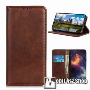 Notesz tok / flip tok - KÁVÉBARNA - hasított bőr, asztali tartó funkciós, oldalra nyíló, rejtett mágneses záródás, bankkártya tartó zseb, szilikon belső - NOKIA 3.4 (2020) kép