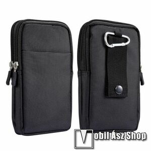 UNIVERZÁLIS álló tok - cipzár, karabiner, övre fűzhető, több fakkos - FEKETE - belső méret: 175 x 100 x 15mm kép