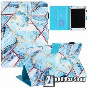 UNIVERZÁLIS notesz / mappa tablet PC tok - VILÁGOSKÉK MÁRVÁNY MINTÁS - álló, bőr, mágneses záródás, bankkártyatartó zsebek, asztali tartó funkciós, tolltartó, 170-200mm x 105-125mm befogó keret, 7"-os készülékekhez kép