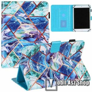 UNIVERZÁLIS notesz / mappa tablet PC tok - KÉK / ZÖLD MÁRVÁNY MINTÁS - álló, bőr, mágneses záródás, bankkártyatartó zsebek, asztali tartó funkciós, tolltartó, 170-200mm x 105-125mm befogó keret, 7"-os készülékekhez kép
