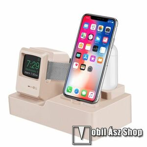 3 az 1-ben iPhone / Apple Watch / Airpods asztali töltő állvány / dokkoló - szilikon, kábelelvezető, a töltő NEM TARTOZÉK! - ARANY kép