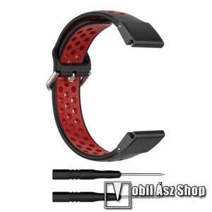 Okosóra szíj, Szilikon, Légáteresztő, Sportoláshoz, 100+143mm hosszú, 26mm, QUICKFIT, Fekete, Piros, Garmin D2 Mach 1 Pro 51mm, Enduro 3, fenix 8 51mm, Descent Mk3i 51mm, fenix 7X, 7X Pro, 6X, 6X Pro, tactix 7 kép