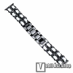 Okosóra szíj - FEKETE / FEHÉR - rozsdamentes acél / PU bőr - 190mm hosszú, 20mm széles - SAMSUNG Galaxy Watch 42mm / Xiaomi Amazfit GTS / Galaxy Watch3 41mm / HUAWEI Watch GT 2 42mm / Galaxy Watch Active / Active 2 kép