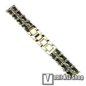 Okosóra szíj - ARANY / FEKETE - rozsdamentes acél / PU bőr - 190mm hosszú, 20mm széles - SAMSUNG Galaxy Watch 42mm / Xiaomi Amazfit GTS / Galaxy Watch3 41mm / HUAWEI Watch GT 2 42mm / Galaxy Watch Active / Active 2 kép