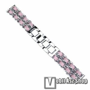 Okosóra szíj - EZÜST / RÓZSASZÍN - rozsdamentes acél / PU bőr - 190mm hosszú, 20mm széles - SAMSUNG Galaxy Watch 42mm / Xiaomi Amazfit GTS / Galaxy Watch3 41mm / HUAWEI Watch GT 2 42mm / Galaxy Watch Active / Active 2 kép