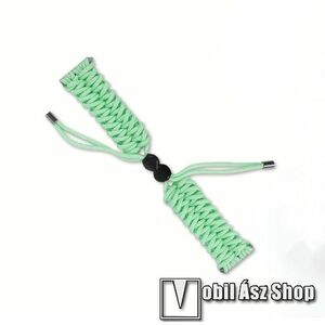 Okosóra szíj - ZÖLD - szövet fonott kötél, kézzel készített, állítható - 240mm hosszú, 20mm széles, 150-220mm-es átmérőjű csuklóméretig - SAMSUNG Galaxy Watch 42mm / Amazfit GTS / Galaxy Watch3 41mm / HUAWEI Watch GT 2 42mm / Galaxy Watch Active / 2 kép