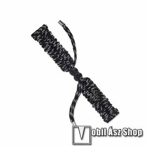 Okosóra szíj - FEKETE / FEHÉR - szövet fonott kötél, kézzel készített, állítható - 240mm hosszú, 20mm széles, 150-220mm-es átmérőjű csuklóméretig - SAMSUNG Galaxy Watch 42mm / Amazfit GTS / Galaxy Watch3 41mm / HUAWEI Watch GT 2 42mm / Galaxy Watch Active kép