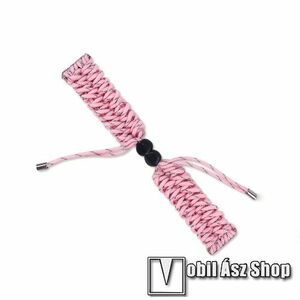 Okosóra szíj - RÓZSASZÍN - szövet fonott kötél, kézzel készített, állítható - 240mm hosszú, 20mm széles, 150-220mm-es átmérőjű csuklóméretig - SAMSUNG Galaxy Watch 42mm / Amazfit GTS / Galaxy Watch3 41mm / HUAWEI Watch GT 2 42mm / Galaxy Watch Active / 2 kép