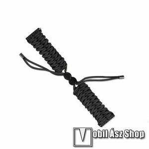 Okosóra szíj - FEKETE - szövet fonott kötél, kézzel készített, állítható - 240mm hosszú, 22mm széles, 150-220mm-es átmérőjű csuklóméretig - SAMSUNG Galaxy Watch 46mm / Watch GT2 46mm / Watch GT 2e / Galaxy Watch3 45mm / Honor MagicWatch 2 46mm kép