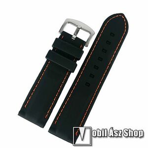 Okosóra szíj - FEKETE - szilikon, narancssárga varrással - 80mm + 125mm hosszú, 26mm széles - DIESEL Mega Chief DZ4282 / DZ4464 / DZ1657 / DZ4323 / DZ4290 / DZ4343 / Master Chief DZ4180 / Master Chief DZ4180 kép
