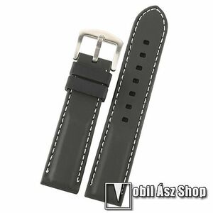 Okosóra szíj - FEKETE - szilikon, fehér varrással - 80mm + 120mm hosszú, 24mm széles - Fossil Hybrid Smartwatch HR Latitude FTW7020 / FTW7019 / FTW7021 / DIESEL Full Guard 2.5 DZT2010 / DZT2009 kép