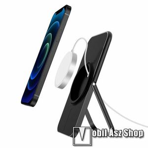 Telefon tartó asztali állvány Apple MagSafe-hez - alumínium, kábelelvezető, csúszásgátló, összecsukható, a MagSafe töltő NEM TARTOZÉK! - FEKETE kép