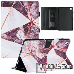 Notesz tok / mappa tok - LILA / FEHÉR MÁRVÁNY MINTÁS - asztali tartó funkciós, oldalra nyíló, mágneses záródás, bankkártyatartó zsebekkel, szilikon belső - SAMSUNG Galaxy Tab A7 10.4 (2020) (SM-T500/T505) / (2022) (SM-T509) kép