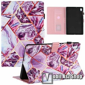 Notesz tok / mappa tok - PIROS / FEHÉR MÁRVÁNY MINTÁS - asztali tartó funkciós, oldalra nyíló, mágneses záródás, bankkártyatartó zsebekkel, szilikon belső - Lenovo Tab M10 HD Gen 2 (TB-X306F) kép