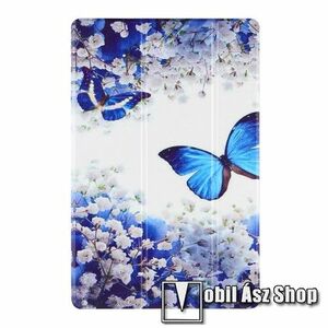 Notesz / mappa tok - KÉK VIRÁG / PILLANGÓ MINTÁS - oldalra nyíló flip cover, TRIFOLD asztali tartó funkció, szilikon áttetsző belső - Lenovo Tab P11 Pro (TB-J706F) / Lenovo Tab XiaoXin P11 Pro kép