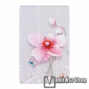 Notesz / mappa tok - RÓZSASZÍN VIRÁG MINTÁS - oldalra nyíló flip cover, TRIFOLD asztali tartó funkció, szilikon áttetsző belső - Lenovo Tab P11 Pro (TB-J706F) / Lenovo Tab XiaoXin P11 Pro kép
