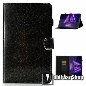Notesz tok / mappa tok - FEKETE CSILLÁMOS MINTÁS - csillogó, asztali tartó funkciós, oldalra nyíló, bankkártyatartó zsebekkel, ceruzatartó, szilikon belső - Lenovo Tab M10 HD Gen 2 (TB-X306F) kép