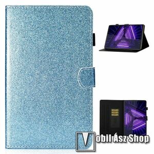Notesz tok / mappa tok - KÉK CSILLÁMOS MINTÁS - csillogó, asztali tartó funkciós, oldalra nyíló, bankkártyatartó zsebekkel, ceruzatartó, szilikon belső - Lenovo Tab M10 HD Gen 2 (TB-X306F) kép
