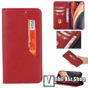 Notesz tok / flip tok - PIROS - asztali tartó funkciós, oldalra nyíló, rejtett mágneses záródás, bankkártyatartó zsebek, szilikon belső - Xiaomi Mi 10T 5G / Mi 10T Pro 5G / Redmi K30S kép