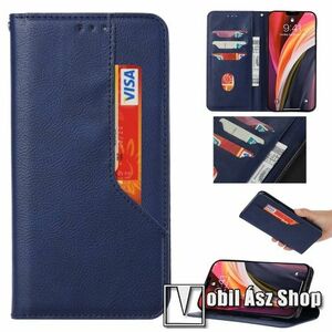 Notesz tok / flip tok - SÖTÉTKÉK - asztali tartó funkciós, oldalra nyíló, rejtett mágneses záródás, bankkártyatartó zsebek, szilikon belső - Xiaomi Mi 10T 5G / Mi 10T Pro 5G / Redmi K30S kép