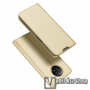 DUX DUCIS Skin Pro Series slim design notesz / mappa tok - ARANY - asztali tartó funkciós, oldalra nyíló, rejtett mágneses záródás, bankkártyatartó zseb, szilikon belső - Xiaomi Redmi Note 9T 5G / Redmi Note 9 5G - GYÁRI kép