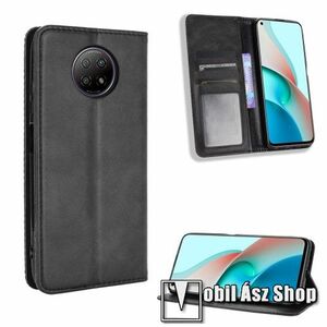 Notesz tok / flip tok - FEKETE - asztali tartó funkciós, oldalra nyíló, rejtett mágneses záródás, bankkártyatartó zseb, szilikon belső - Xiaomi Redmi Note 9T 5G / Redmi Note 9 5G kép