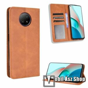 Notesz tok / flip tok - BARNA - asztali tartó funkciós, oldalra nyíló, rejtett mágneses záródás, bankkártyatartó zseb, szilikon belső - Xiaomi Redmi Note 9T 5G / Redmi Note 9 5G kép