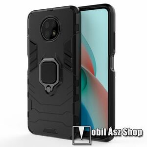 TRANSFORM PRO műanyag védő tok / hátlap - FEKETE - szilikon betétes, kitámasztható, fém ujjgyűrűvel, tapadófelület mágneses autós tartóhoz - ERŐS VÉDELEM! - Xiaomi Redmi Note 9T 5G / Redmi Note 9 5G kép