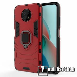 TRANSFORM PRO műanyag védő tok / hátlap - PIROS - szilikon betétes, kitámasztható, fém ujjgyűrűvel, tapadófelület mágneses autós tartóhoz - ERŐS VÉDELEM! - Xiaomi Redmi Note 9T 5G / Redmi Note 9 5G kép