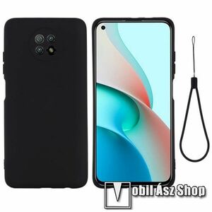 Szilikon védő tok / hátlap - mikroszálas szövettel bevont belsővel, csuklópánttal - FEKETE - Xiaomi Redmi Note 9T 5G / Redmi Note 9 5G kép