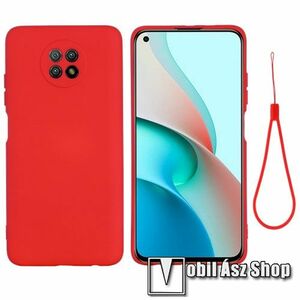 Szilikon védő tok / hátlap - mikroszálas szövettel bevont belsővel, csuklópánttal - PIROS - Xiaomi Redmi Note 9T 5G / Redmi Note 9 5G kép