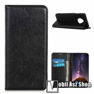 Notesz tok / flip tok - FEKETE - hasított bőr, asztali tartó funkciós, oldalra nyíló, rejtett mágneses záródás, bankkártya tartó zseb, szilikon belső - Xiaomi Redmi Note 9T 5G / Redmi Note 9 5G kép