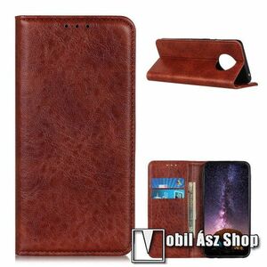 Notesz tok / flip tok - BARNA - hasított bőr, asztali tartó funkciós, oldalra nyíló, rejtett mágneses záródás, bankkártya tartó zseb, szilikon belső - Xiaomi Redmi Note 9T 5G / Redmi Note 9 5G kép