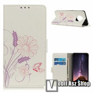 Notesz / mappa tok - VIRÁG / PILLANGÓ MINTÁS - oldalra nyíló, rejtett mágneses záródás, belső zseb, asztali tartó funkció, szilikon belső - Xiaomi Redmi Note 9T 5G / Redmi Note 9 5G kép