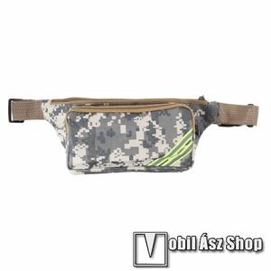 UNIVERZÁLIS ÖVTÁSKA - SZÜRKE TEREPMINTÁS - állítható pánt, csatos záródás, zipzár, több fakkos, fényvisszaverő csík kép