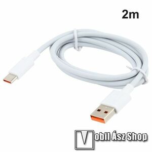 Adatatátviteli kábel / USB töltő - USB3.0 / Type-C, 2m hosszú, 6A gyorstöltés támogatás, 30W - FEHÉR kép