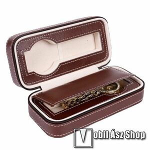 UNIVERZÁLIS Óratartó doboz - BARNA - PU bőr, cipzár, egyszerre 2db óra tárolására is alkalmas, méret: 180 x 85 x 60mm kép
