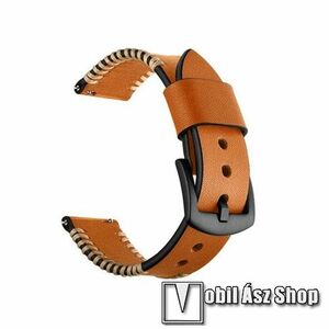 Valódi bőr okosóra szíj - 105mm + 90mm hosszú, 22mm széles, 160-200mm-es csuklóméretig ajánlott, varrás mintás - VILÁGOSBARNA - SAMSUNG Galaxy Watch 46mm / Watch GT2 46mm / Watch GT 2e / Galaxy Watch3 45mm / Honor MagicWatch 2 46mm kép