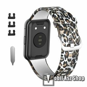 Okosóra szíj - szilikon - LEOPÁRD MINTÁS - 120mm + 90mm hosszú, 135-235mm-es csuklóméretig ajánlott - HUAWEI Watch Fit / Watch Fit Elegant Edition kép