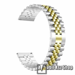 Fém okosóra szíj - ARANY / EZÜST - rozsdamentes acél, csatos, 180mm hosszú, 22mm széles - SAMSUNG Galaxy Watch 46mm / Watch GT2 46mm / Watch GT 2e / Galaxy Watch3 45mm / Honor MagicWatch 2 46mm kép