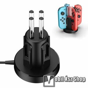 4 az 1-ben Nintendo Switch Joy-Con Joystick töltőállomás - egyszerre 4 Joy-Con vezérlő tölthető vele, külön LED-jelzők, csúszásgátló, 107, 3 x 71 x 71 mm - FEKETE kép