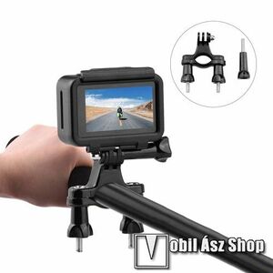 GoPro Hero 11 / 10 / 9 / 8 / 7 / 6 / 5 / 4 / 3 / 3 Plus / Plus / MAX / Fusion kerékpár / motoros kormányra rögzíthető tartó - FEKETE - csúszásgátló, 360°-ban elforgatható, 82 x 60 x 15 mm kép
