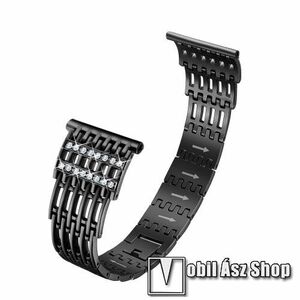Okosóra szíj - rozsdamentes acél, strasszkővel díszített, 230mm hosszú, 23mm széles - FEKETE - Fitbit Versa / Fitbit Versa Lite / Fitbit Versa 2 kép