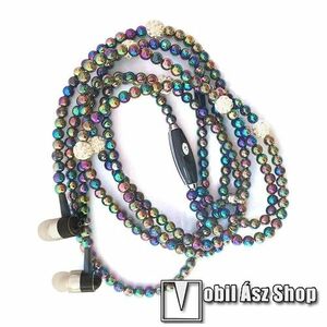 UNIVERZÁLIS sztereo headset - 3, 5mm Jack, mikrofon, felvevő gomb, mágneses, gyöngyökkel díszített 1, 2m-es vezeték - SZÍNES kép